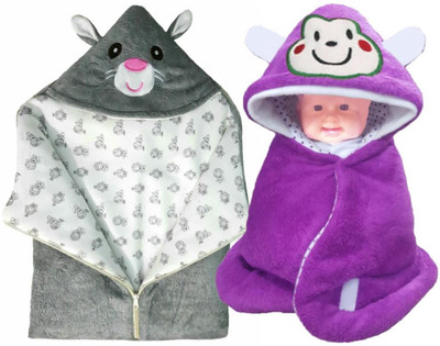 

BRANDONN Printed  Hooded Baby Blanket(Fur, WINE, Grey, Grey;wine