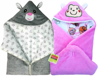 

BRANDONN Printed  Hooded Baby Blanket(Fur, Pink, Grey, Grey;pink