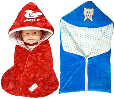 

BRANDONN Printed  Hooded Baby Blanket(Fur, Red, SKY BLUE