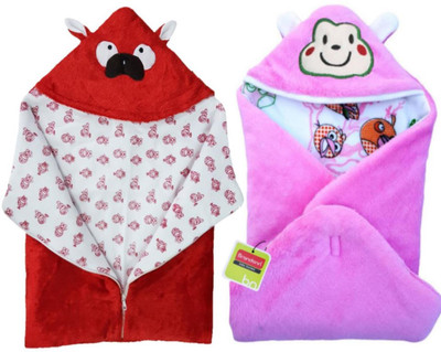 

BRANDONN Printed  Hooded Baby Blanket(Fur, Pink, TOMATO RED