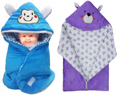 

BRANDONN Printed  Hooded Baby Blanket(Fur, FEROZI BLUE, Purple