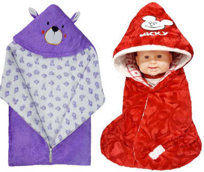 

BRANDONN Printed  Hooded Baby Blanket(Fur, Red, Purple, Purple;red