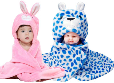 

BRANDONN Animal  Hooded Baby Blanket(Fur, Blue, Pink