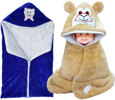 

BRANDONN Printed  Hooded Baby Blanket(Fur, Beige, ROYAL BLUE