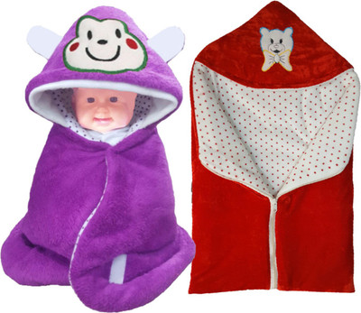 BRANDONN Printed  Hooded Baby Blanket(Fur, WINE, Red, Red;wine