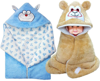 

BRANDONN Printed  Hooded Baby Blanket(Fur, Beige, SKY BLUE