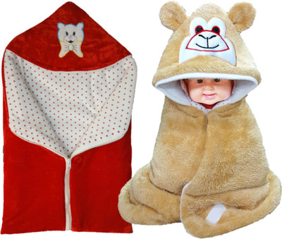 

BRANDONN Printed  Hooded Baby Blanket(Fur, Beige, Red