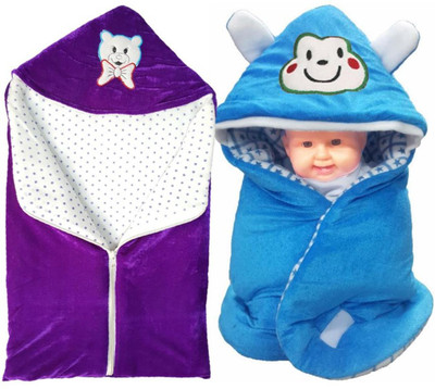 

BRANDONN Printed  Hooded Baby Blanket(Fur, FEROZI BLUE, WINE