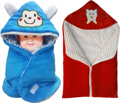 

BRANDONN Printed  Hooded Baby Blanket(Fur, FEROZI BLUE, Red