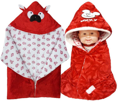 

BRANDONN Printed  Hooded Baby Blanket(Fur, Red, TOMATO RED