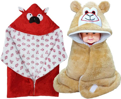 

BRANDONN Printed  Hooded Baby Blanket(Fur, Beige, TOMATO RED