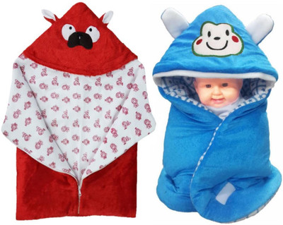 

BRANDONN Printed  Hooded Baby Blanket(Fur, FEROZI BLUE, TOMATO RED