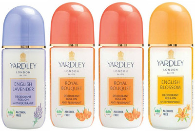 

Yardley London 1 English Lavender, 2 Royal Bouquet and 1 English Blossom Deodorant Roll-on - For Men & Women(Pack of 4) Deodorant Roll-on - For Men & Women(200 ml, Pack of 4)