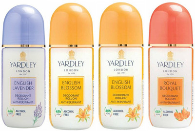 

Yardley London 1 English Lavender, 2 English Blossom and 1 Royal Bouquet Deodorant Roll-on - For Men & Women(Pack of 4) Deodorant Roll-on - For Men & Women(200 ml, Pack of 4)
