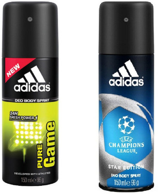 

ADIDAS Pure Game and Champions League Deodorant Body Spray Pack of 2 (150ML each) Combo Deodorant Spray - For Men(300 ml, Pack of 2)