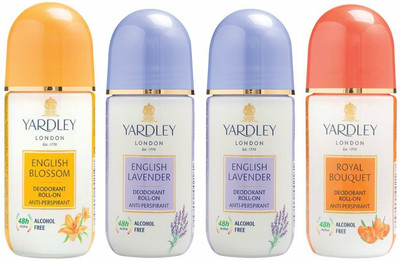 

Yardley London 1 English Blossom, 2 English Lavender and 1 Royal Bouquet Deodorant Roll-on - For Men & Women(Pack of 4) Deodorant Roll-on - For Men & Women(200 ml, Pack of 4)