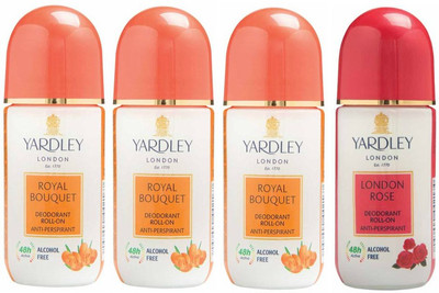 

Yardley London 3 Royal Bouquet and 1 London Rose Deodorant Roll-on - For Men & Women(Pack of 4) Deodorant Roll-on - For Men & Women(200 ml, Pack of 4)