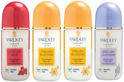 

Yardley London 1 London Rose, 2 English Blossom and 1 English Lavender Deodorant Roll-on - For Men & Women(Pack of 4) Deodorant Roll-on - For Men & Women(150 ml, Pack of 3)