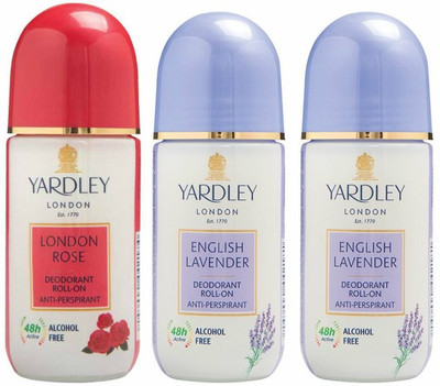 

Yardley London 1 London Rose and 2 English Lavender Deodorant Roll-on - For Men & Women(Pack of 3) Deodorant Roll-on - For Men & Women(150 ml, Pack of 3)