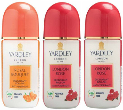 

Yardley London 1 Royal Bouquet and 2 London Rose Deodorant Roll-on - For Men & Women(Pack of 3) Deodorant Roll-on - For Men & Women(150 ml, Pack of 3)