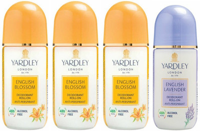 

Yardley London 3 English Blossom and 1 English Lavender Deodorant Roll-on - For Men & Women(Pack of 4) Deodorant Roll-on - For Men & Women(200 ml, Pack of 4)