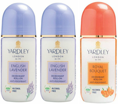 

Yardley London 2 English Lavender and 1 Royal Bouquet Deodorant Roll-on - For Men & Women(Pack of 3) Deodorant Roll-on - For Men & Women(150 ml, Pack of 3)