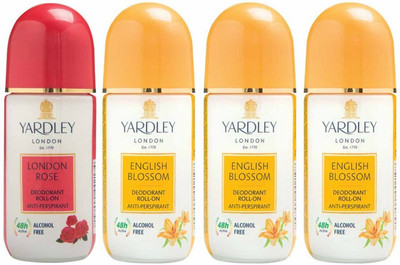 

Yardley London 1 London Rose and 3 English Blossom Deodorant Roll-on - For Men & Women(Pack of 4) Deodorant Roll-on - For Men & Women(200 ml, Pack of 4)
