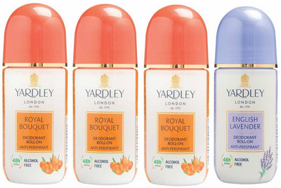 

Yardley London 3 Royal Bouquet and 1 English Lavender Deodorant Roll-on - For Men & Women(Pack of 4) Deodorant Roll-on - For Men & Women(200 ml, Pack of 4)