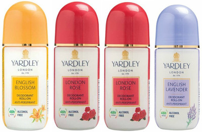 

Yardley London 1 English Blossom, 2 London Rose and 1 English Lavender Deodorant Roll-on - For Men & Women(Pack of 4) Deodorant Roll-on - For Men & Women(200 ml, Pack of 4)