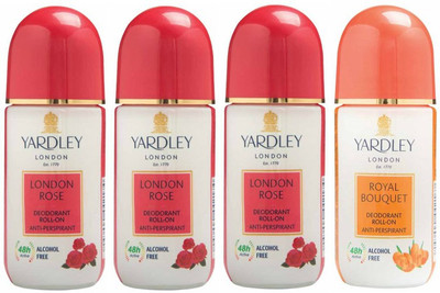 

Yardley London 3 London Rose and 1 Royal Bouquet Deodorant Roll-on - For Men & Women(Pack of 4) Deodorant Roll-on - For Men & Women(200 ml, Pack of 4)