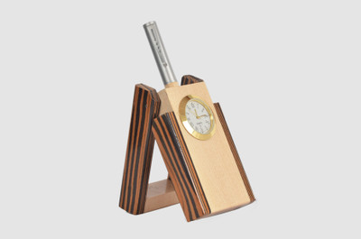 

SHIVOM CRAFTS 1 Compartments WOODEN PEN STAND WITH CLOCK(TWO TONE)