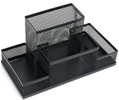 

SYGA 4 Compartments Metal Pen holder(Black)