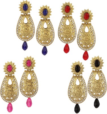 JEWELS GURU Diva Style Cubic Zirconia Alloy Drops & Danglers, Earring Set, Chandbali Earring