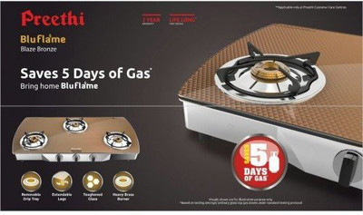 

Preethi Bronze Manual Gas Stove(3 Burners)