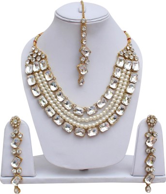 Lucky Jewellery Alloy Gold-plated White Jewellery Set(Pack of 1)
