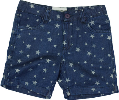 

clodentity Short For Girls Casual Printed Denim(Blue, Pack of 1