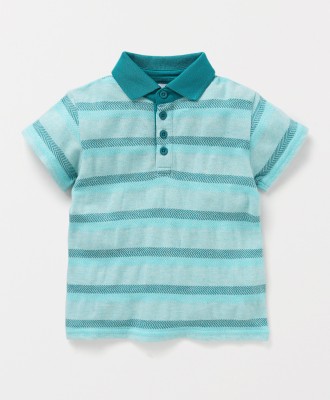 Tonyboy Boys Striped Cotton Blend T Shirt(Light Blue, Pack of 1)