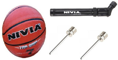 

Nivia Combo of 3, One Top Grip Basketball ,One Double Action Pump , and 2 Needle (Color On Availability)- Basketball Kit
