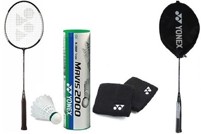 

Yonex Combo Of Five- Two 'GR 303 Saniya Nehwal' Badminton rackets, (Half Cover) one 'Mavis 2000' shuttle Cock,(1/2 dozen) and One Pair Of Wrist Band Badminton Kit
