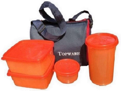 

Elegant Shopping Topware Orange Color Plastic 1 Tumbler, 2 Square Box, 1 Tropical Cup (750 Ml) With 1 Carry Bag, 4 Containers Lunch Box(750 ml)