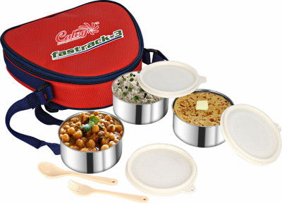 

calvy c-124 3 Containers Lunch Box(600 ml), Red