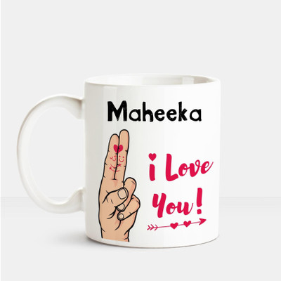 

Huppme I Love you Maheeka printed personalized coffee mug Ceramic Mug(350 ml), Multicolor