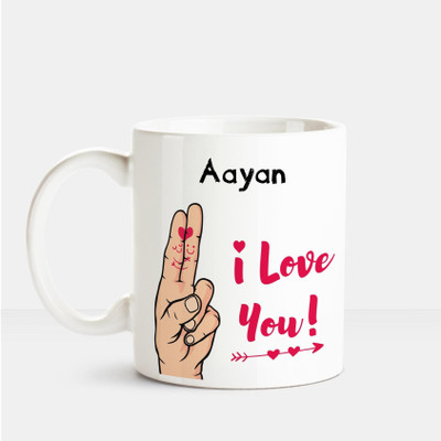 

Huppme I Love you Aayan printed personalized coffee mug Ceramic Mug(350 ml), Multicolor