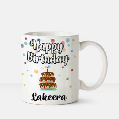 

Huppme Happy Birthday Lakeera Printed Coffee White Ceramic Mug(350 ml), Multicolor