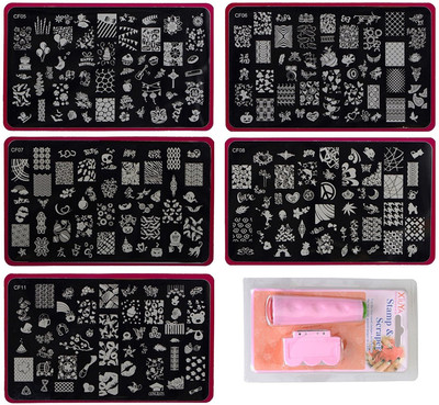

Lifestyle-You Jumbo Nail Stamping Image Plates Kit(5 pcs) + Double Sided Stamper + Metal Scraper.(Multi)