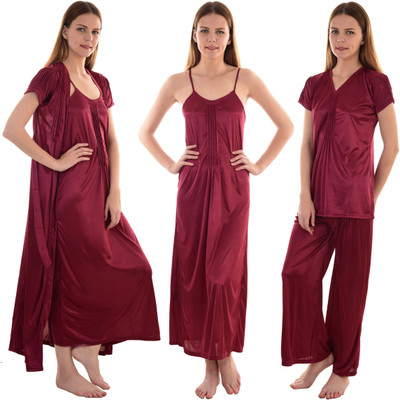 SENSLIFE Women Nighty with Robe(Pink)