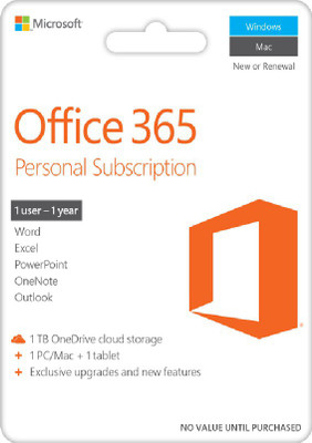 Microsoft Office 365 Personal 1-year subscription, 1 user(1)
