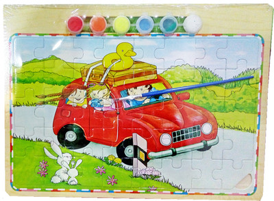 

TALKING GANESHA Wooden Puzzle set with 1 paint brush and 6 paints Family Picnic theme (size Big)(8 Pieces)