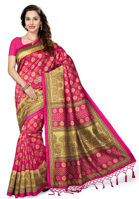Ishin Printed Bhagalpuri Art Silk Saree(Pink)