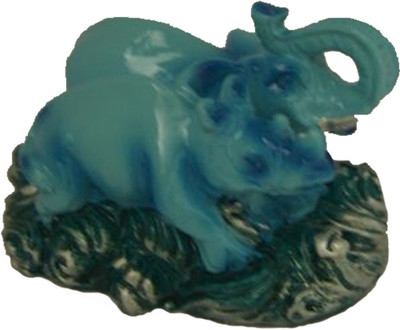 

DivyaMantra Feng Shui Indomitable Powerful Animals Pair Elephant and Rhinoceros For Protection Against Violent 7 Star Decorative Showpiece - 4 cm(Polyresin, Blue)